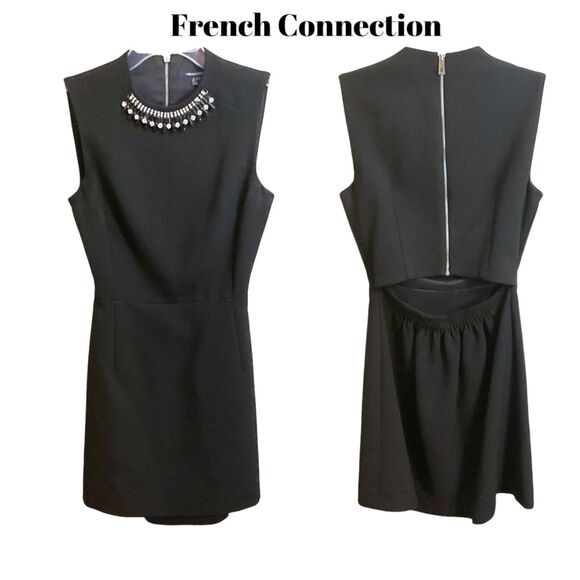 French Connection Women's Dress SZ 2 Black Mini w/ Attach Necklace Formal - Picture 1 of 13